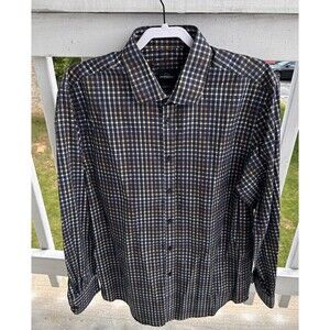 PARC 81 Men’s Navy Blue/yellow/brown Checkered Dress Shirt Size XL